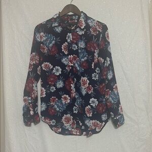 Banana Republic Factory Blue Red Notched Collar Long Sleeve Shirt